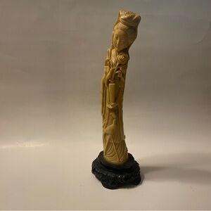 Vintage Asian Geisha With Flowers & Birds Ivorine Resin Sculptures 12 Inches